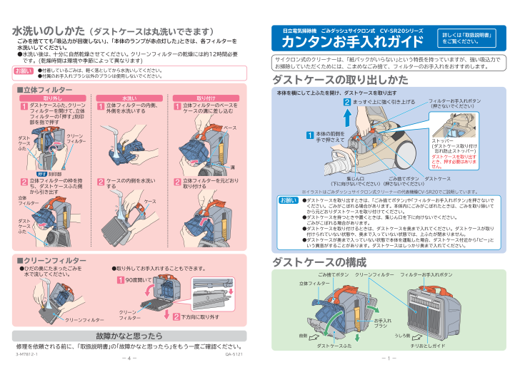 日立 掃除機の取扱説明書・マニュアル PDF ダウンロード [全2ページ 0.63MB]